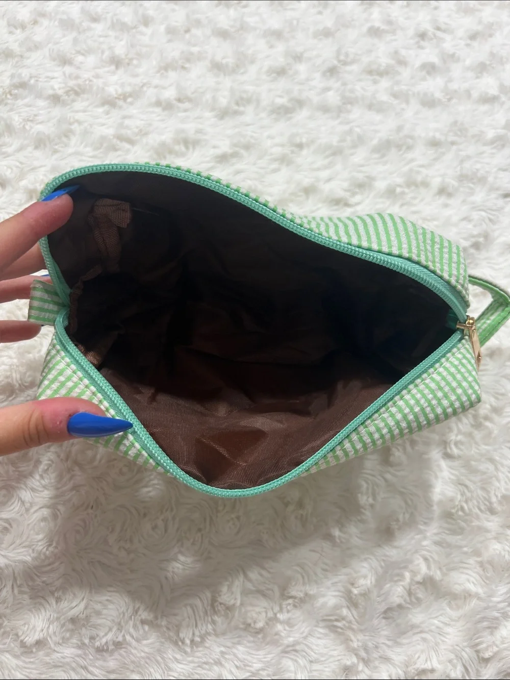 Green Striped Initial J Toiletry Pouch Makeup Bag Cosmetic Bag
